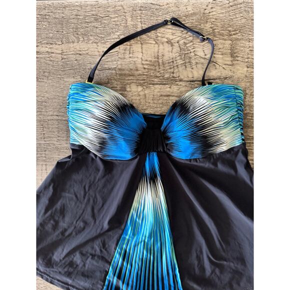 Gottex Contour Black Tankini Swim Set Sz 6 Flowy A-Line Top, Retro Poolside Glam - Picture 3 of 8